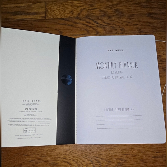 New Rae Dunn 2026 Monthly Planner 12-month Black/Ivory Stripes Calendar - Picture 9 of 13